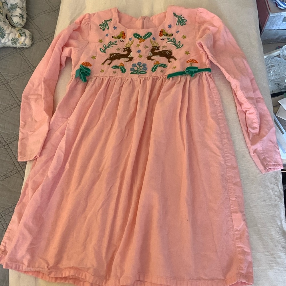 Girls Pink Corduroy Reindeer Dress - size 7